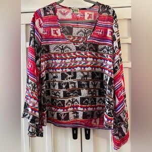 Semi Shear Show Me Your MuMu Top Aztec Print Multi Colors Long Flowy Sleeves 3